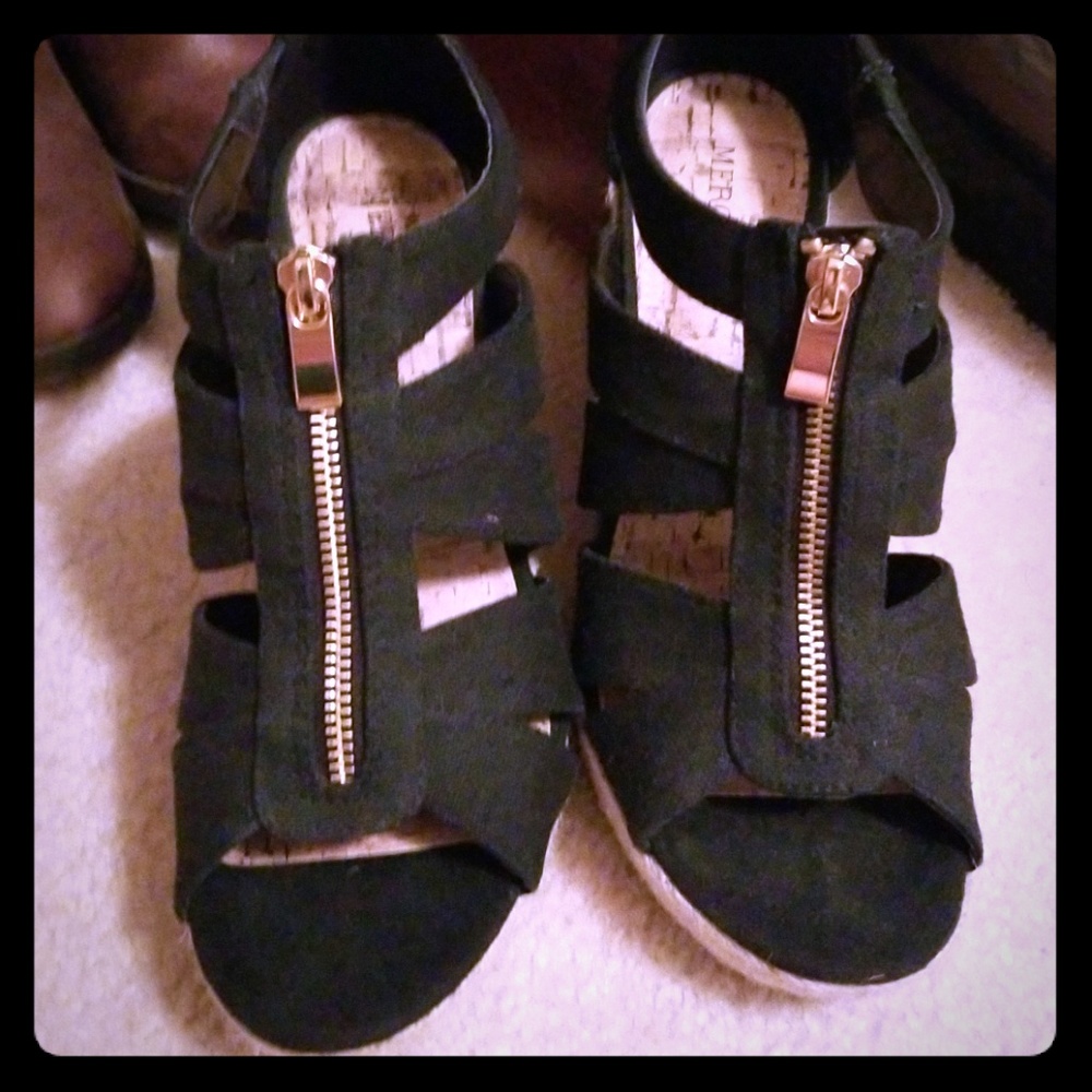 Black wedges with gold zippers